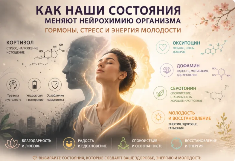 Как наши состояния меняют нейрохимию организма: гормоны, стресс и энергия молодости