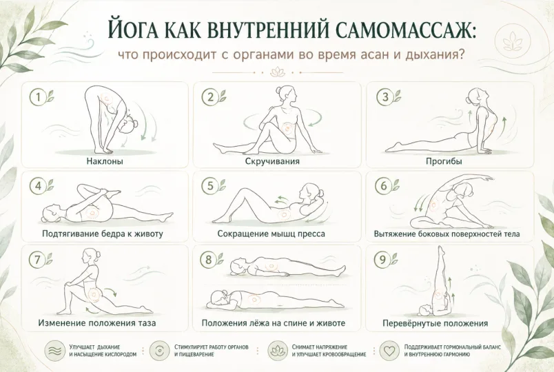 Йога как внутренний самомассаж: что происходит с органами во время асан и дыхания?