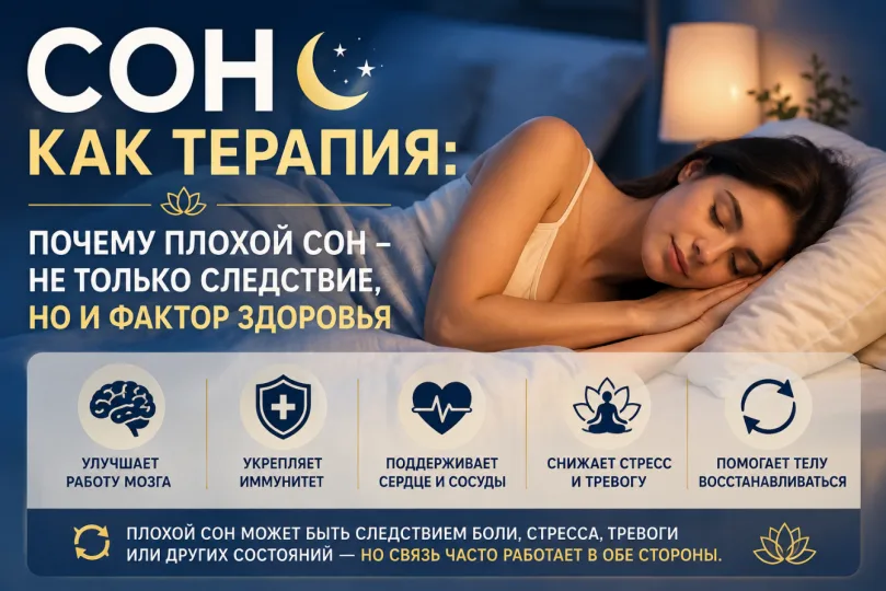 Сон как терапия: почему плохой сон — не только следствие, но и фактор здоровья