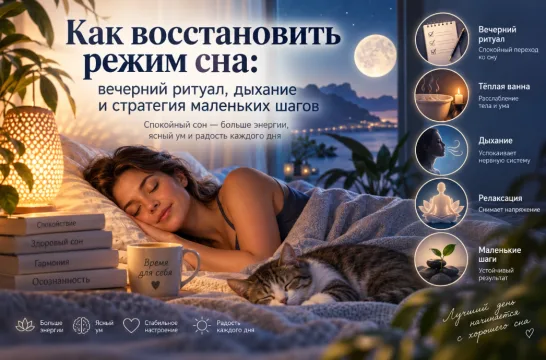 Как восстановить режим сна: вечерний ритуал, дыхание и стратегия маленьких шагов